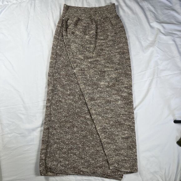Anthropologie Moth Womens Small Chunky Knit‎ Maxi Skirt Brown Beige Faux Wrap - Picture 1 of 6